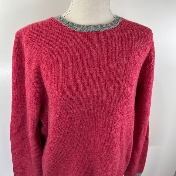 Italian Fine Merino Wool Contrast Crewneck Sweater Colorblock Red - Picture 2 of 6